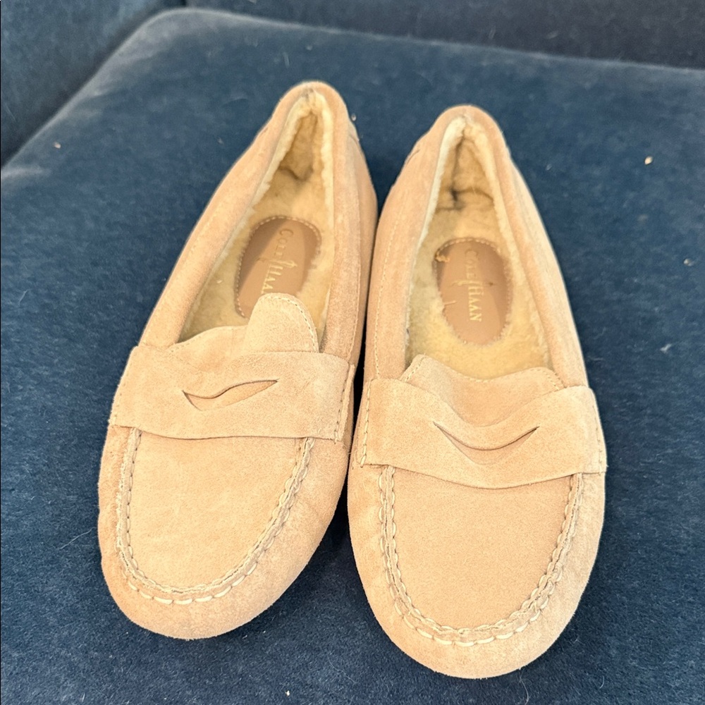 Cole Haan Peach Suede Shearling-Lined Loafers